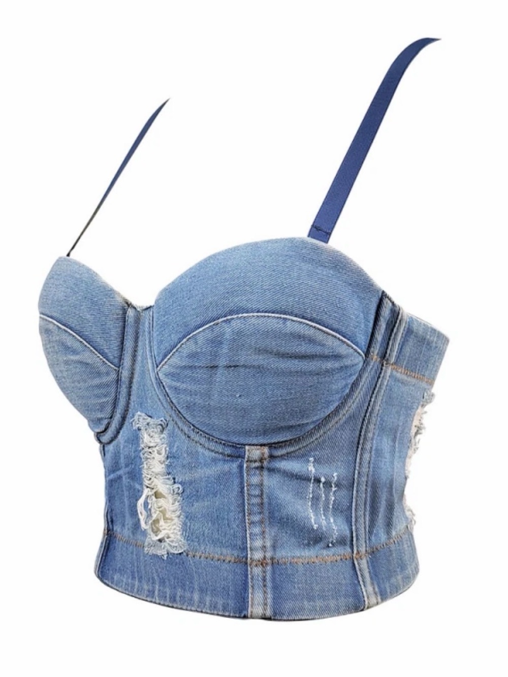 Denim Bustier Crop Top with Adjustable Straps